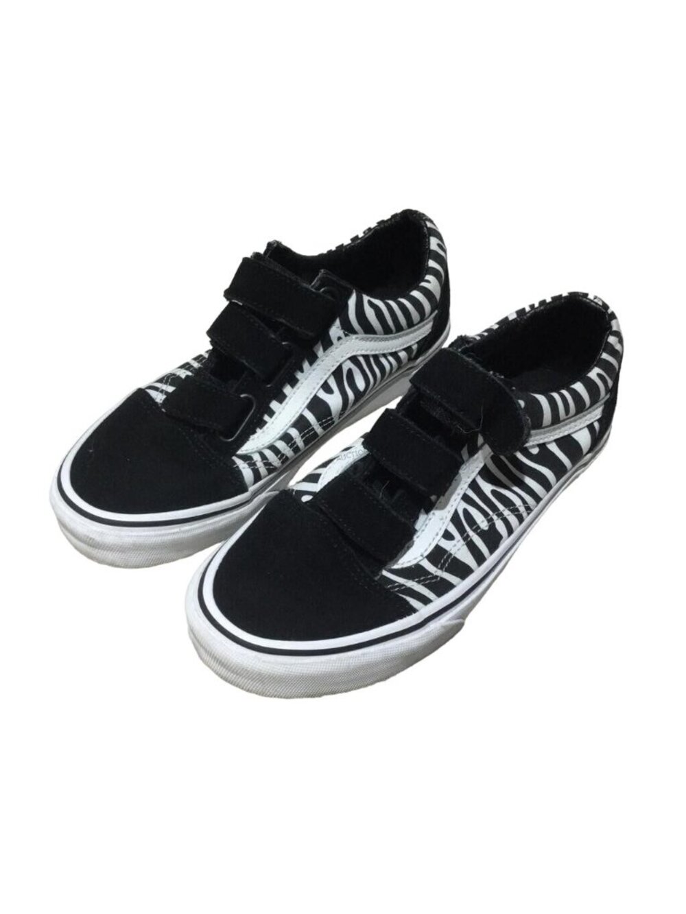 Vans Old Skool Canvas Sneaker Black Zebra Hook Loop Closure men's 5.5 women's 7 - Picture 2 of 5